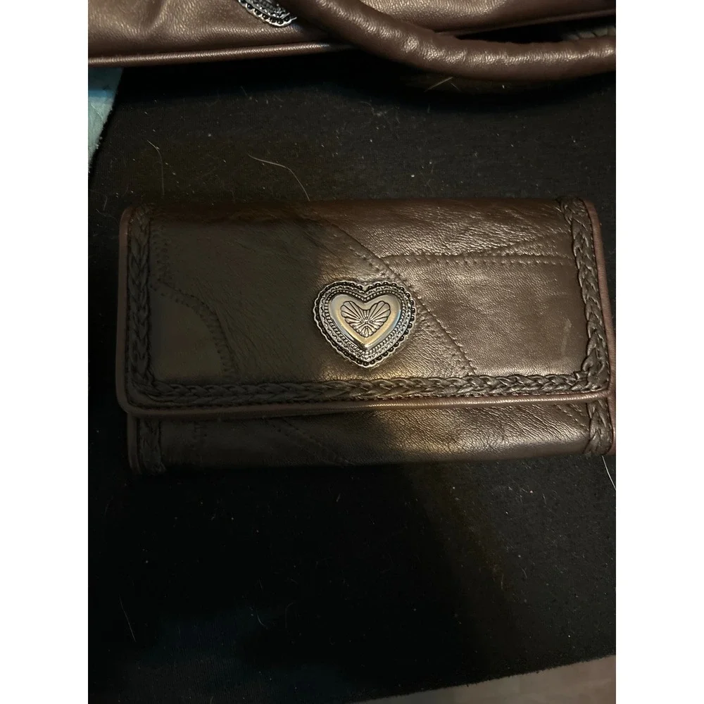 Vintage Brown Patchwork Leather Shoulder Bag & Wallet Set‎ Heart Concho Western - Picture 7 of 9